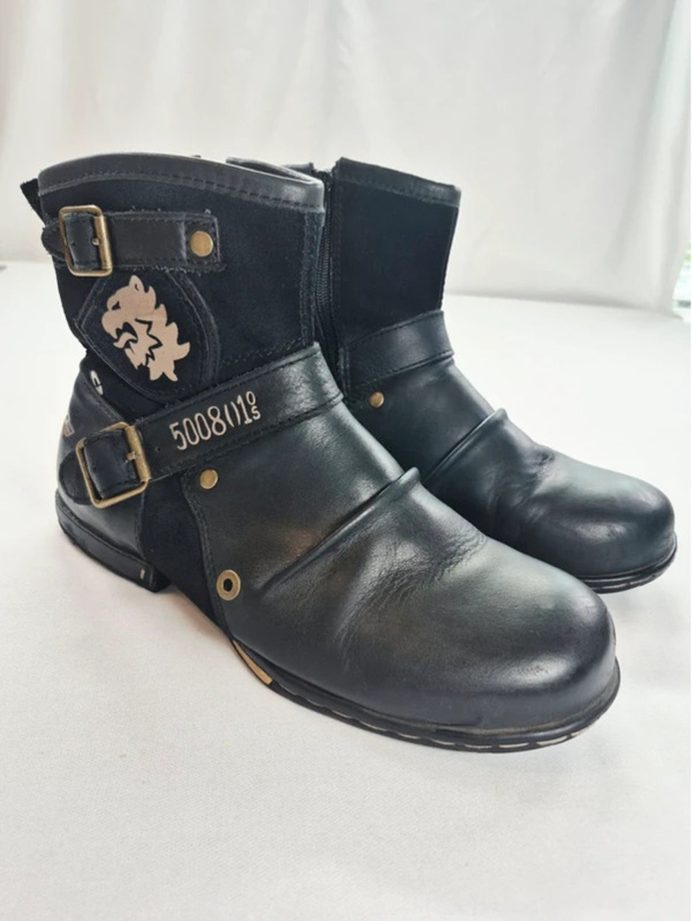 Osstone Otto Zone Y2K Punk Men's 9 Black Leather Moto Boots OS-5008-8 Retro